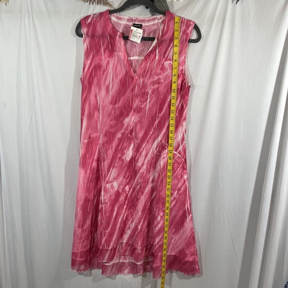NEW $260 Komarov [ Large ] V-Neck Split Collar Pocket Dress‎ in Pink/White - Picture 2 of 12